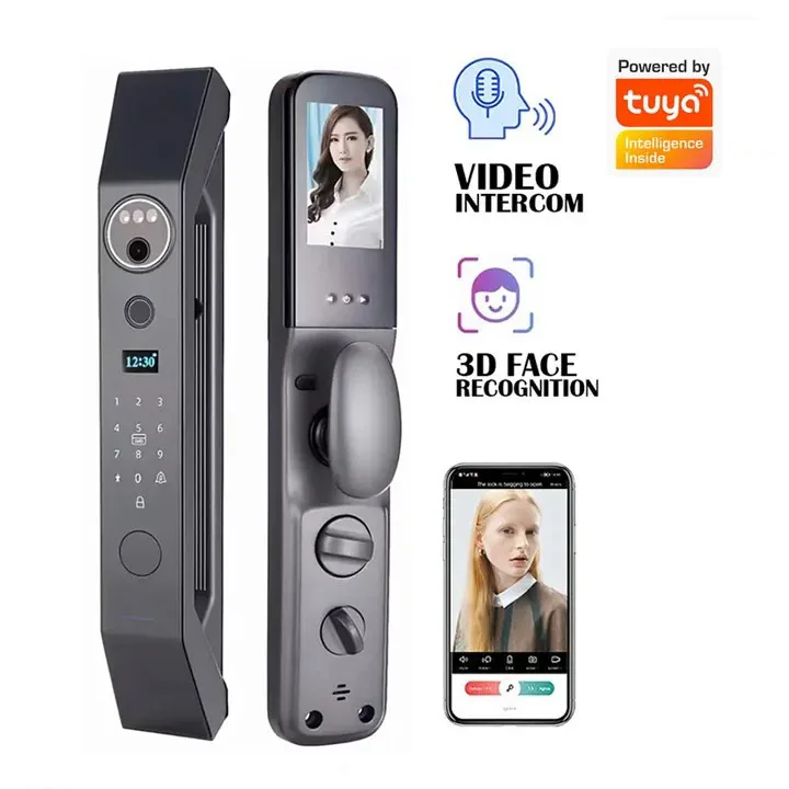 Smart Sliding Lock Fingerprint Finger Vein Intercom Automatic Cat Eye 3D Face Recognition APP Control Smart Doorlock With Camera