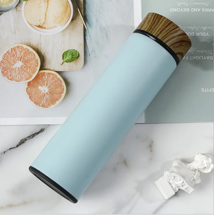 500ml wholesale stainless steel water bottles with wooden grain lid