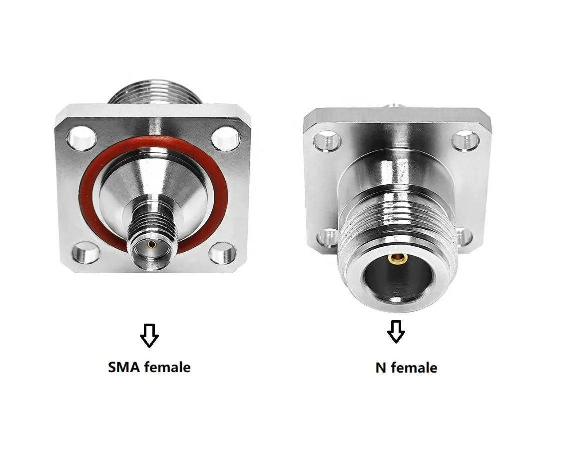 Zavoddan to'plab sotish SMA ayol ulagichdan N ayol flanetsli montajli ulagichgacha, quvvatli bronza adapteri, suv o'tkazmaydigan RF koaksial ulagich
