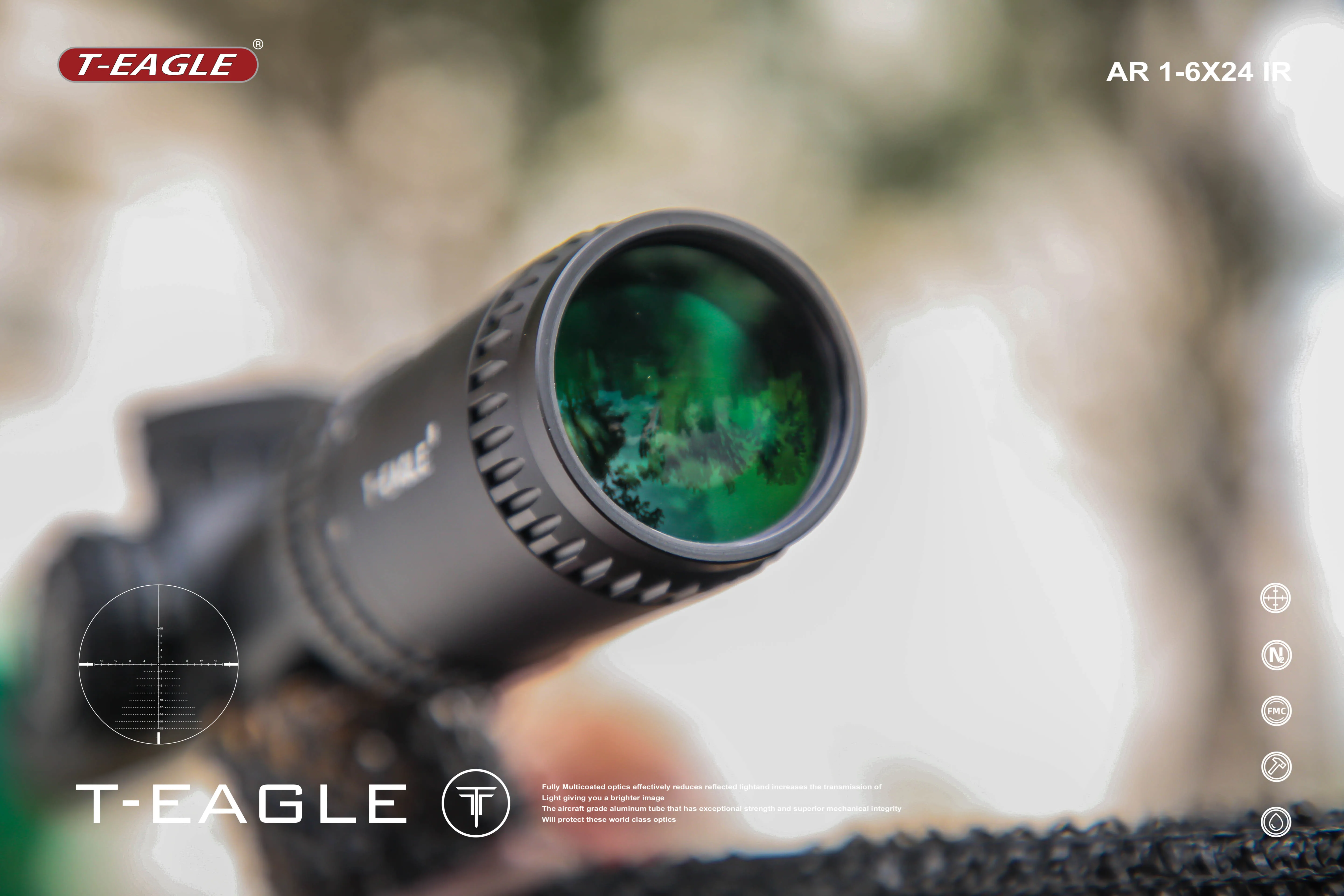 T-EAGLE AR 1-6X24IR スコープ - 1-6倍、長さ247mm、レッド