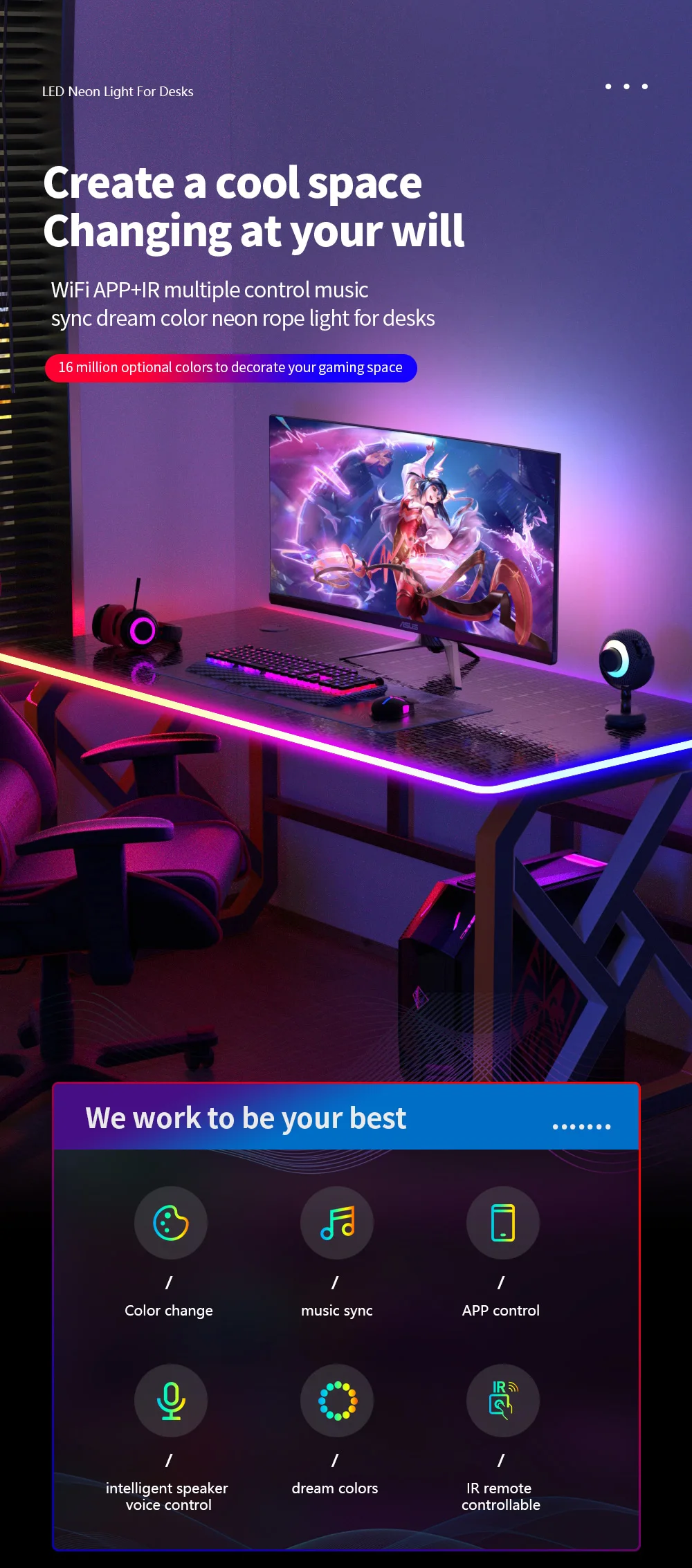 灯光游戏，3.2米霓虹灯绳灯软照明游戏桌，支持切割，智能应用控制，音乐同步，适配器