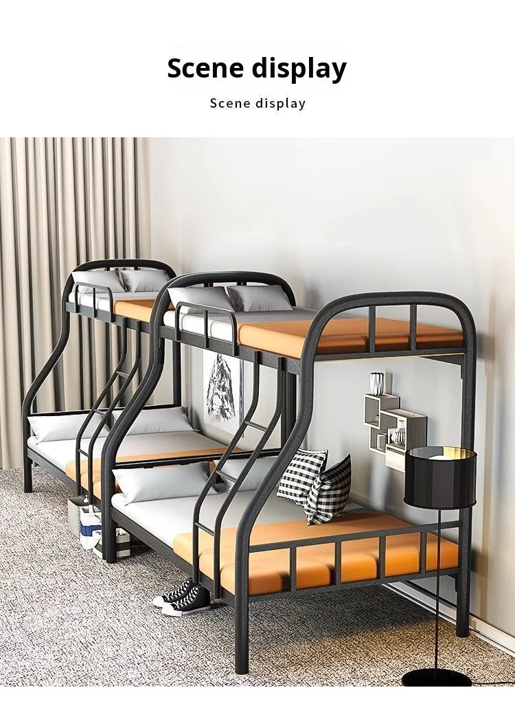 product modern double layer iron art bed employee dormitory bunk bed with double frame metal material-4