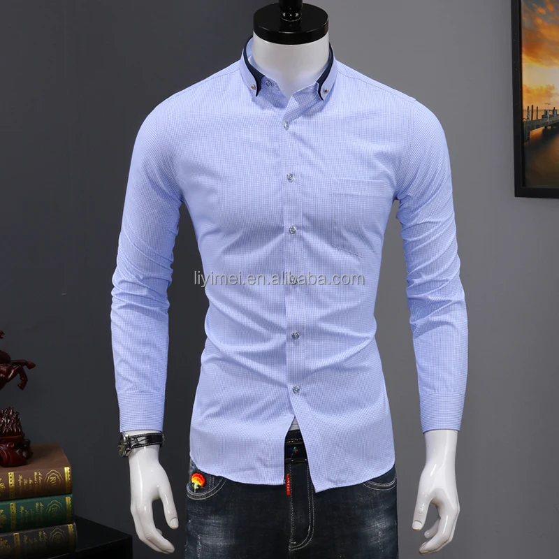 Wholesale Custom Cotton Casual Shirt Standup Collar Long Sleeve Men's