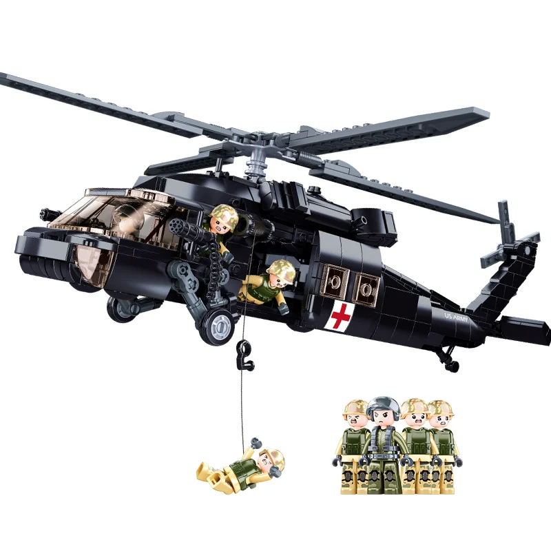 Sluban Building Block Toys Morden Military B1012 UH-60 Black Hawk Combat Helicopter  692PCS Bricks Compatible With Leading Brand