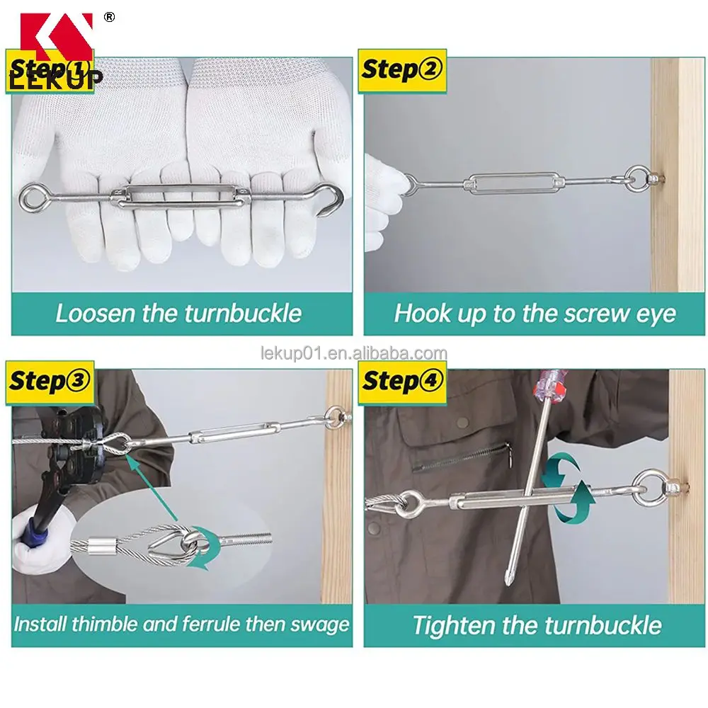 Wire Rope Fitting Heavy Duty Hook And Eye Turnbuckle M6 Stainless Steel