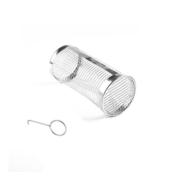 Stainless Steel 304 BBQ Grilling Basket 2PCS Rolling Mesh and Hook Set BBQ Accessories Skewers Metal Rolling Vegetable Grill