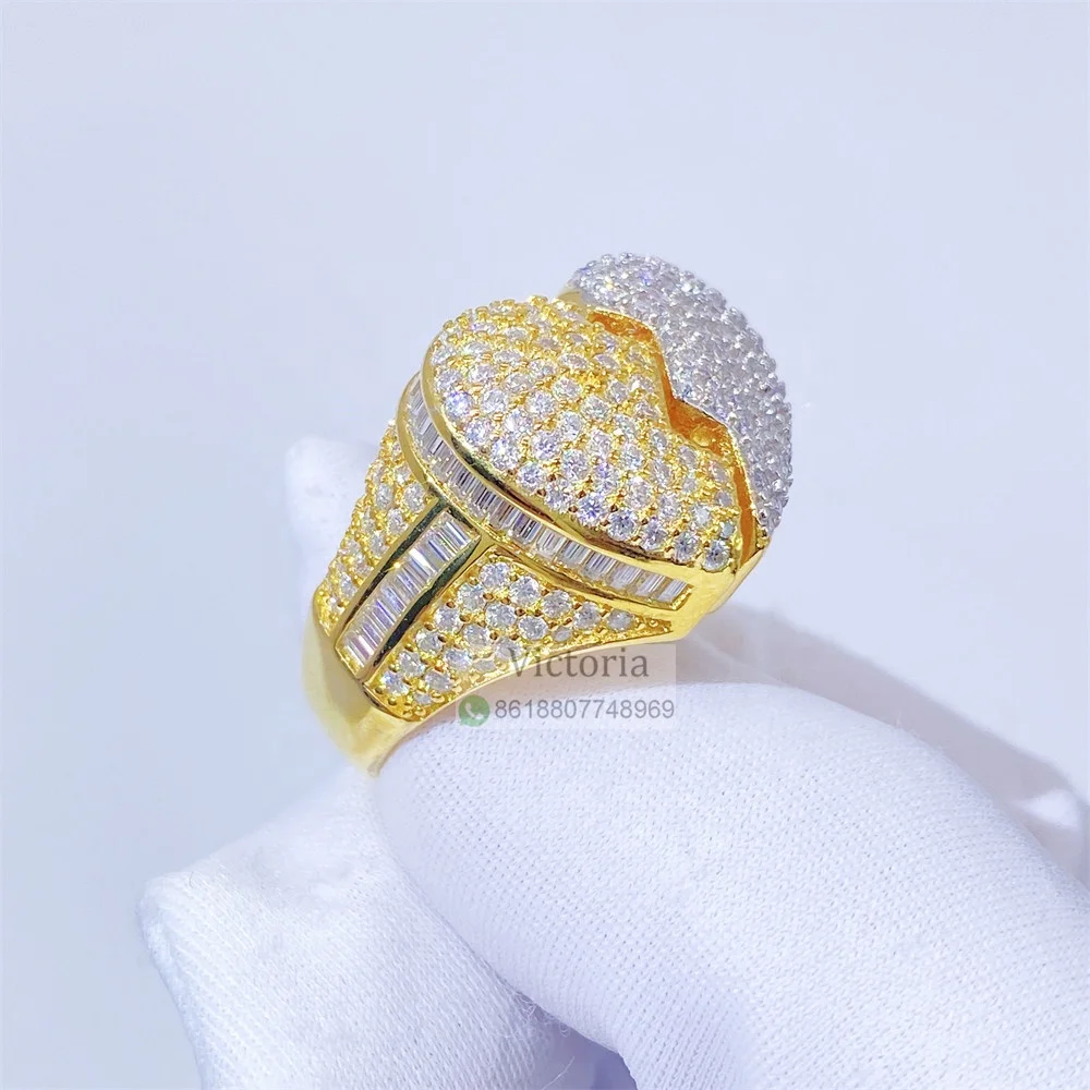 VVS Moissanite Flower Setting Mens Broken Heart Hip Hop Ring
