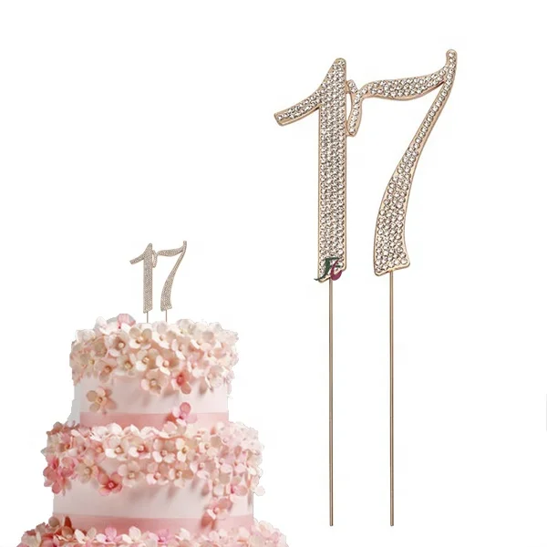 Gold Birthday Number 15 Cake Topper Anniversary Crystal Rhinestones Decorative Cupcake Topper for 15th Birthday Party Supplies