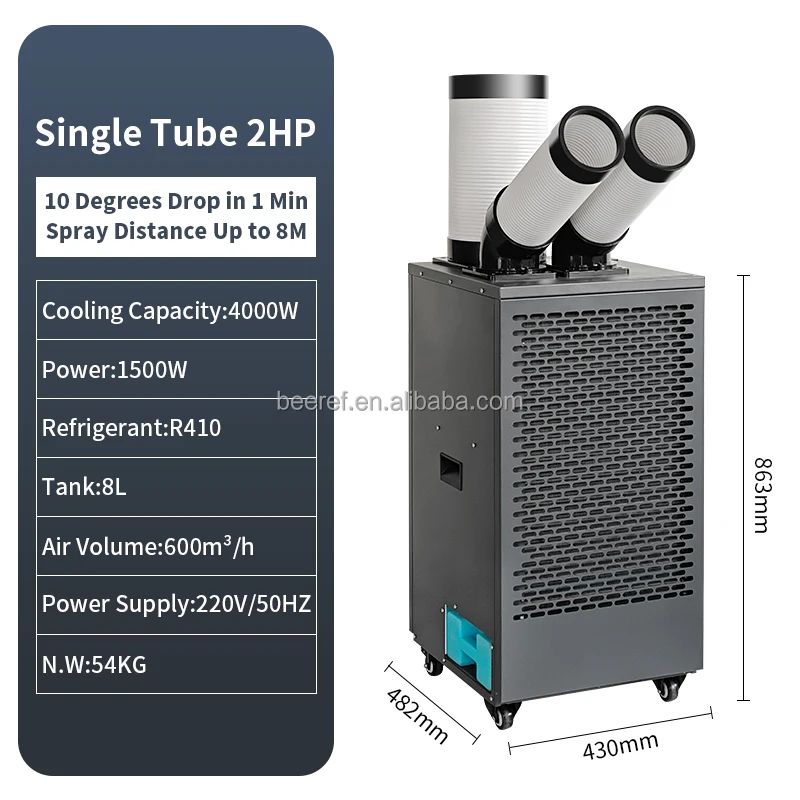 Double Outlet Mobile Air Cooler for Offices, GMCC Compressor, DC Fan - detail 2
