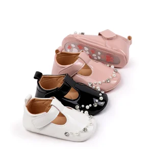 Beautiful  Rhinestone Decoration Design Solid Leather Princess Girls Shoes for Babies 0-12 Months