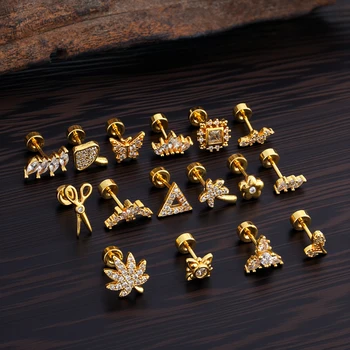 20G Stainless Steel Ab Crystal Cartilage Piercing Gold Ear Conch Helix Snug Screw Back Earring Stud Body Jewelry for Weddings