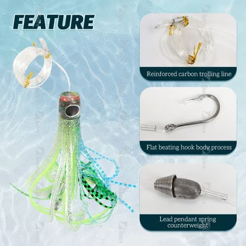 Acrylic Head Trolling Lures 6/0 7/0 9/0 Hook Big Game Lures Octopus Skirt Trolling Bait with Lead Pendant Spring – Trolling Lure – view 4