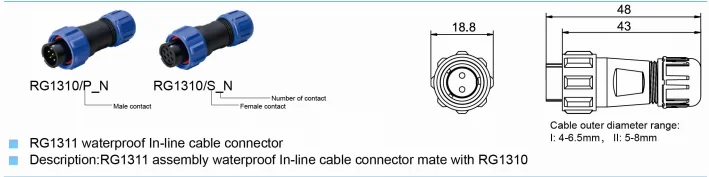 SP1310 Threaded Waterproof Power Connector IPPS Insert 6 Pin PC Nylon66