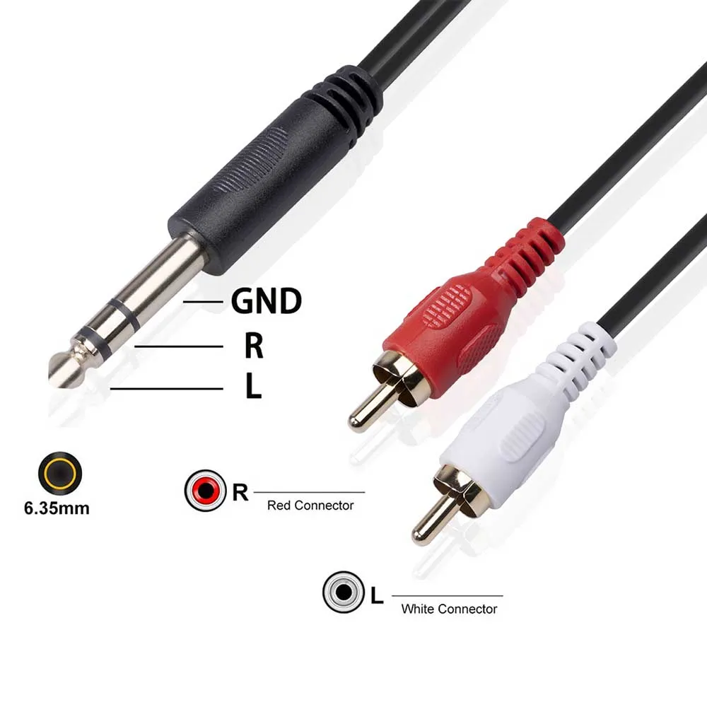 デュアルRCA - 1/4インチTRSオーディオケーブル 6.35mmステレオプラグ