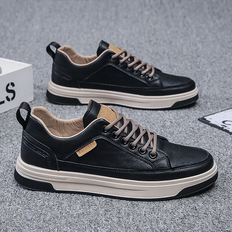 Sneaker Manufacturer Leather Sport Shoes Custom Flat Sneakers Black ...