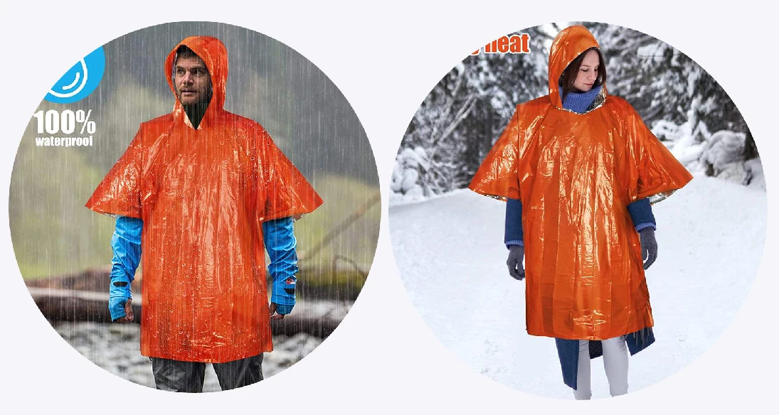 Wholesale Thermal Mylar Space Emergency Blanket Poncho Keeps Your Gear