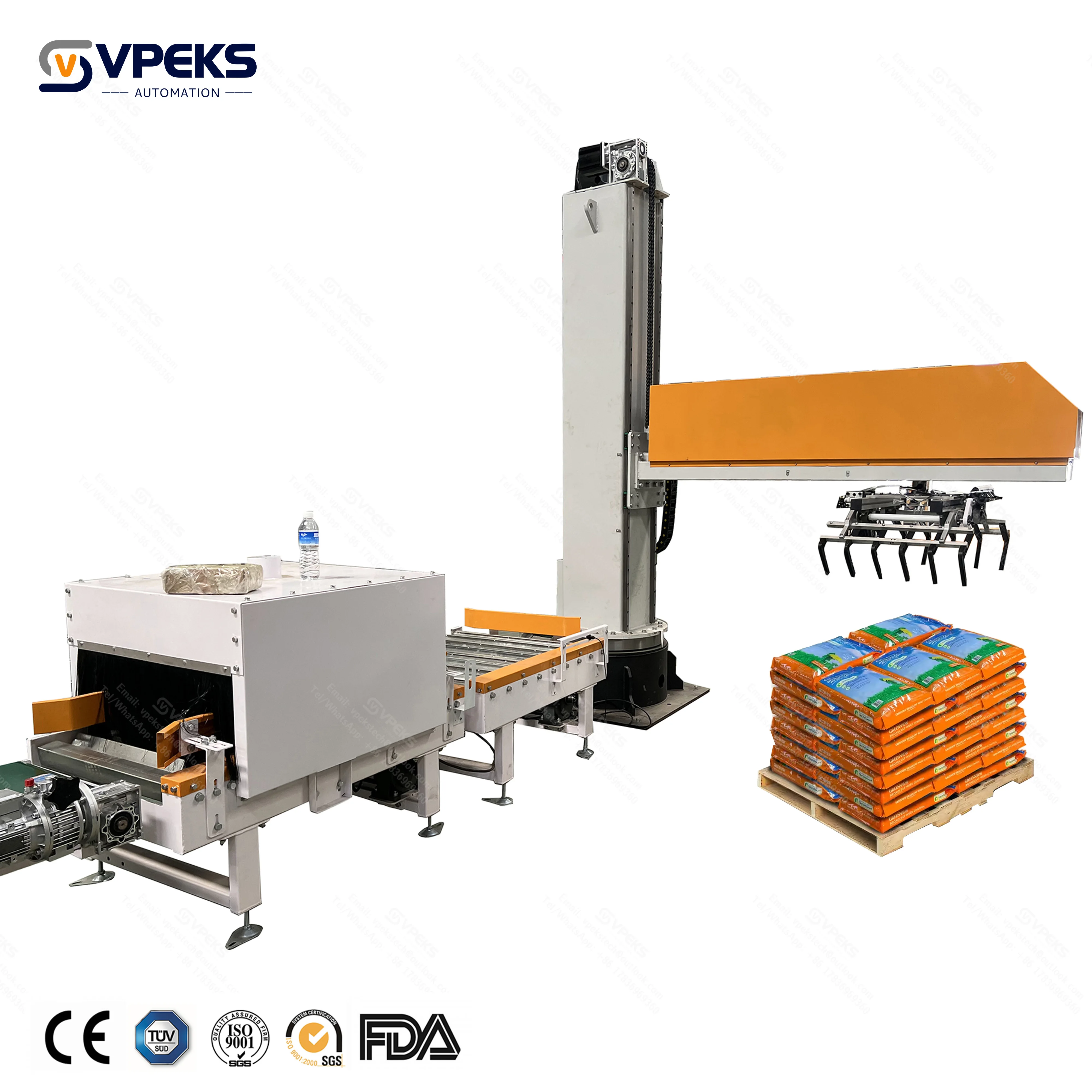 Vpeks Vertical Cement Fertilizer Automated Pallet Palletizing Robot Full Automatic Single Column