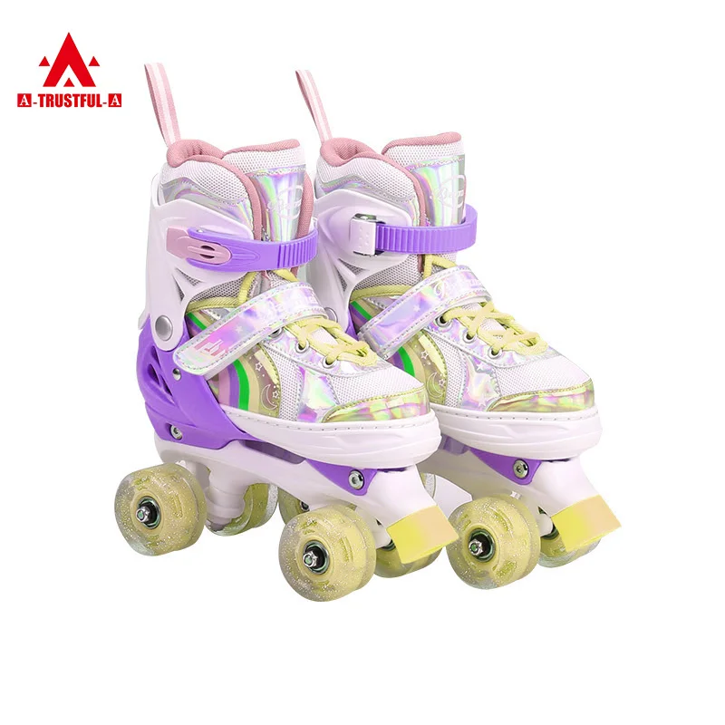 Factory Adjustable 2-5-8-10 Years Old Scholar Baby Four Flash Wheels Double Row Roller Skates