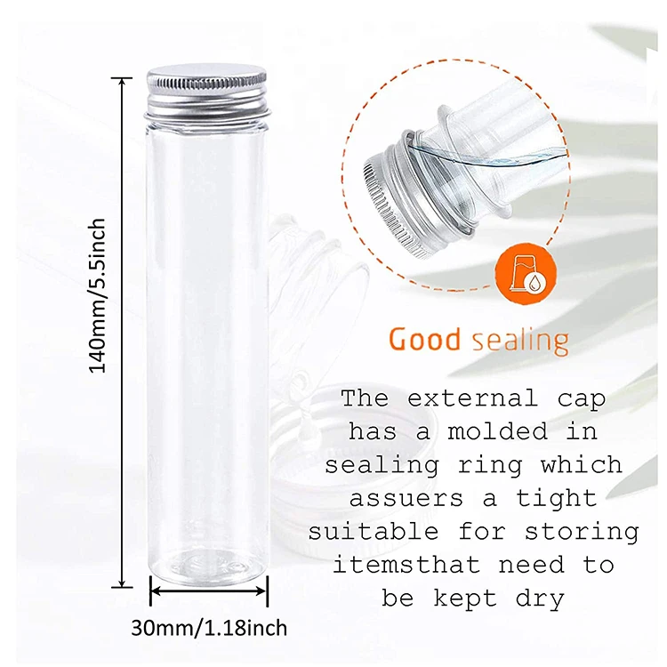 50ml 110ml 115ml 150ml Candy PET Plastic Test Tube with Aluminum Cap Flat Bottom Clear Packaging Tube for Chocolate and Sugar