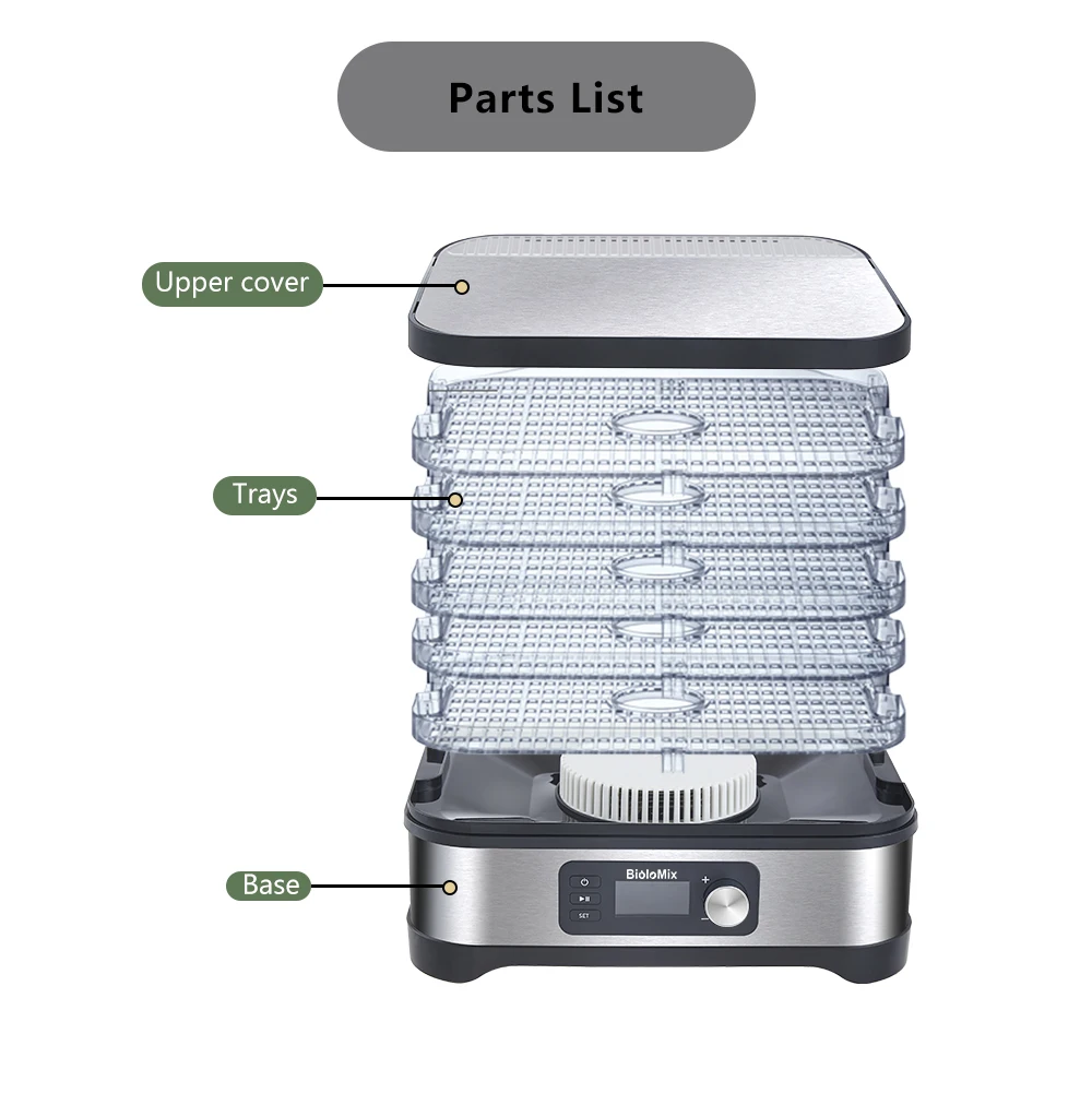 BioloMix BPA FREE 5 Trays Food Dryer Dehydrator with Digital Timer and  Temperature Control for Fruit Vegetable Meat Beef Jerky