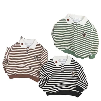 Hot selling in autumn and winter cartoon striped prints fashionable cotton Lapel collar boys' hoodies wholesale