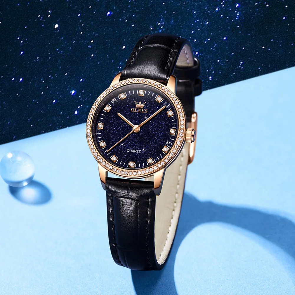 OLEVS jam tangan quartz wanita elegan Cina 5605 jam tangan perusahaan Jam  Santai bling bercahaya berlian tali kulit bagus