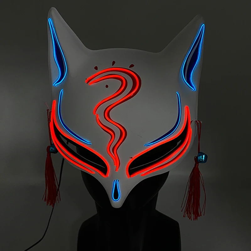 Lustige leuchtende Fuchs-Masken für Damen – Leuchtende Gesichtsmasken für das obere Gesichtsteil – Leuchtet im Dunkeln – Cosplay-Neon-Verkleidungsmasken-Zubehör_voghion.com