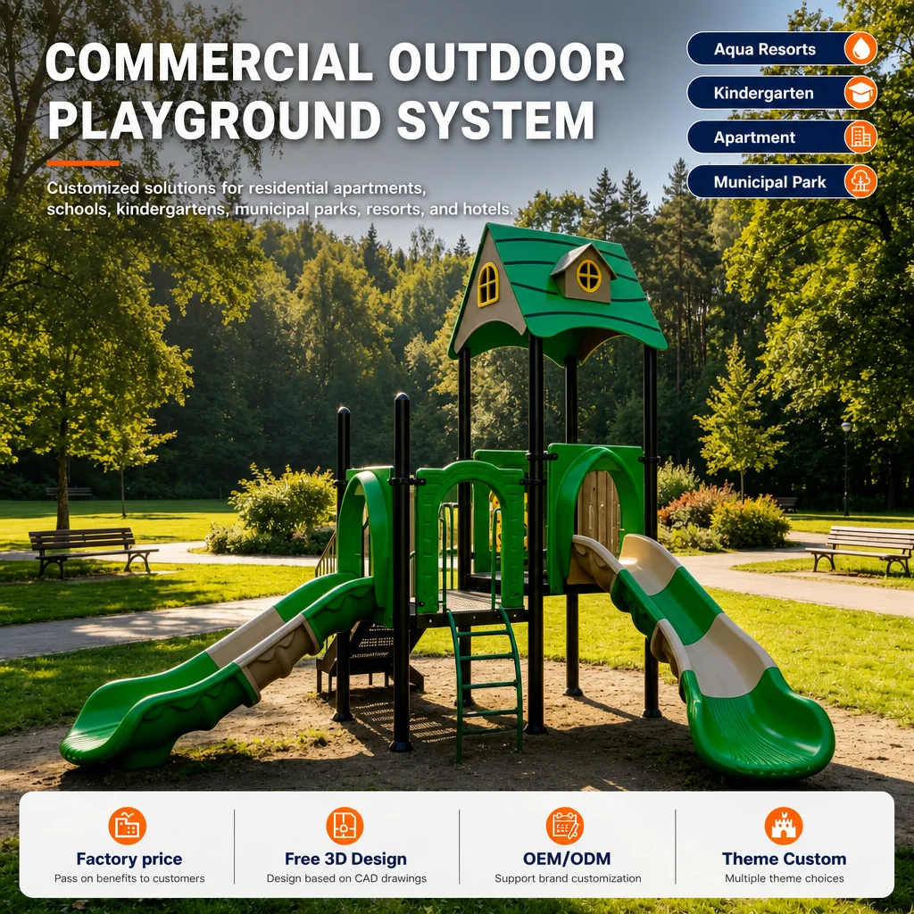 Outdoor Playground Equipment PE Board Kids Climbing Frame Slide Swing Set Galvanized Steel CE CPC ASTM Certified OEM Wholesale