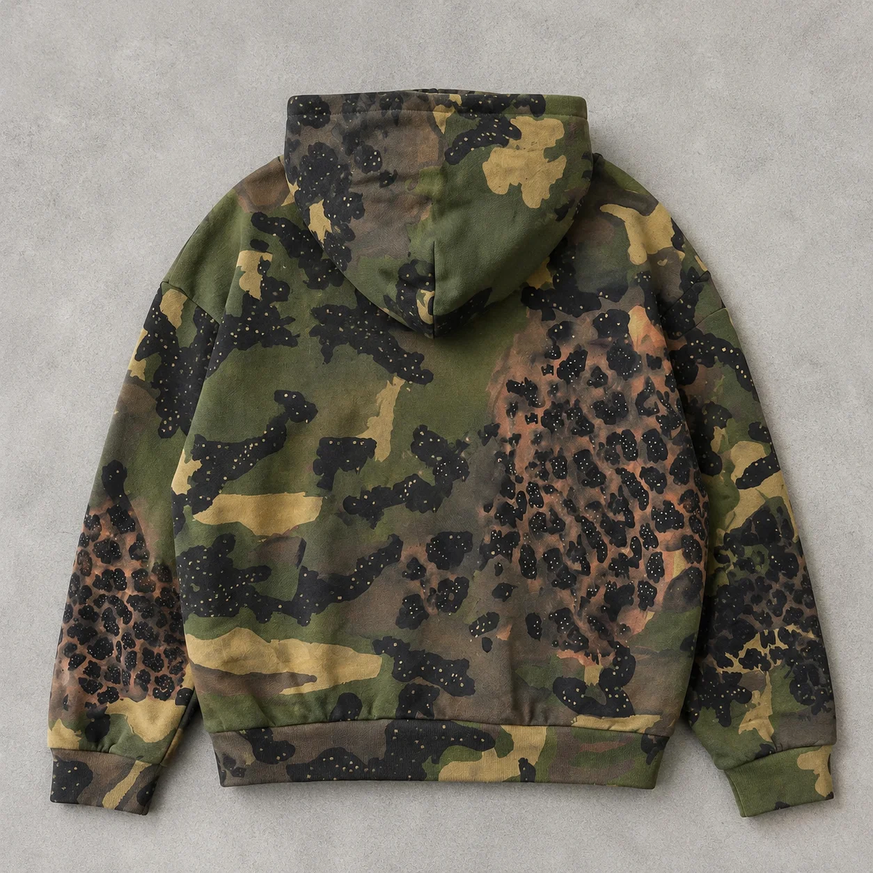 Custom Camo Leopard Print Zip up Hoodie Oversized Heavyweight Cotton Streetwear Boxy Fit Vintage Wash Camouflage Hoodie Men gallery 3