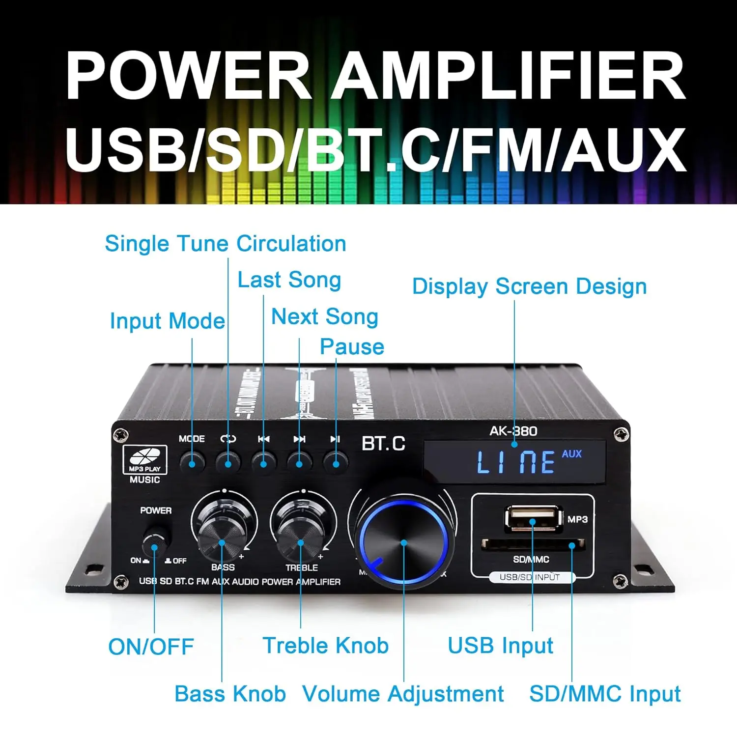 AK-380 Bluetooth Amplifier - Hifi Stereo for Car & Home