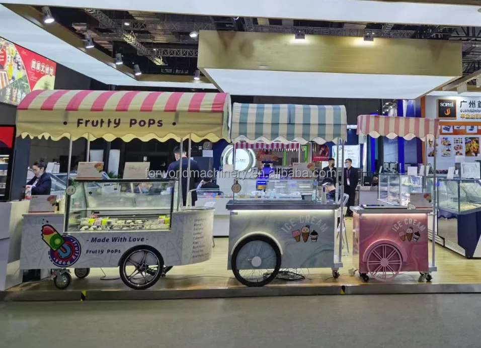 12 Pans Ice Cream Cart With Freezer Refrigerator Vending Cart For Ice