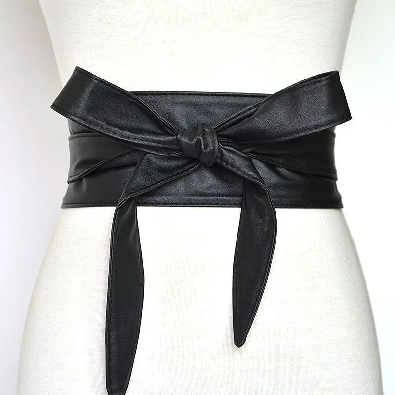 Women's Wide Cummerbund Faux Leather Dress Belt
