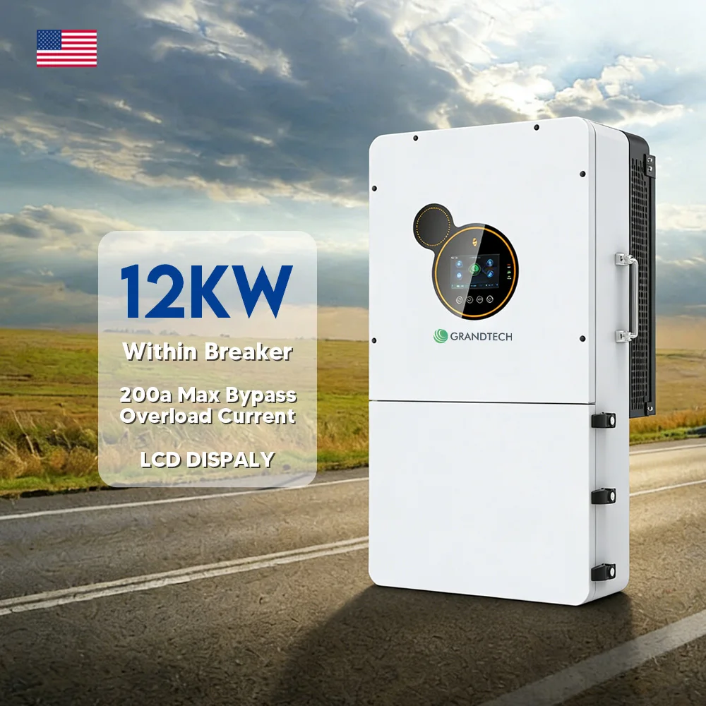 Grandtech US STOCK 48 V, 120 V / 240 V, 10 kW, 12 kW, 8 kW, inwerter-ładowarka typu all-in-one do pracy w sieci i poza nią, hybrydowy falownik słoneczny 110 V / 120 V