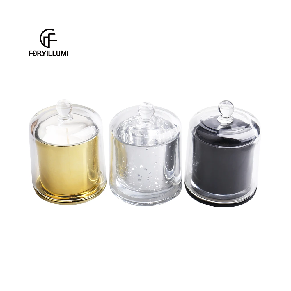 Luxury Silver Dome Cover Scented Candle Holder Empty Scented Glass Candle Jar With Bell Cloche