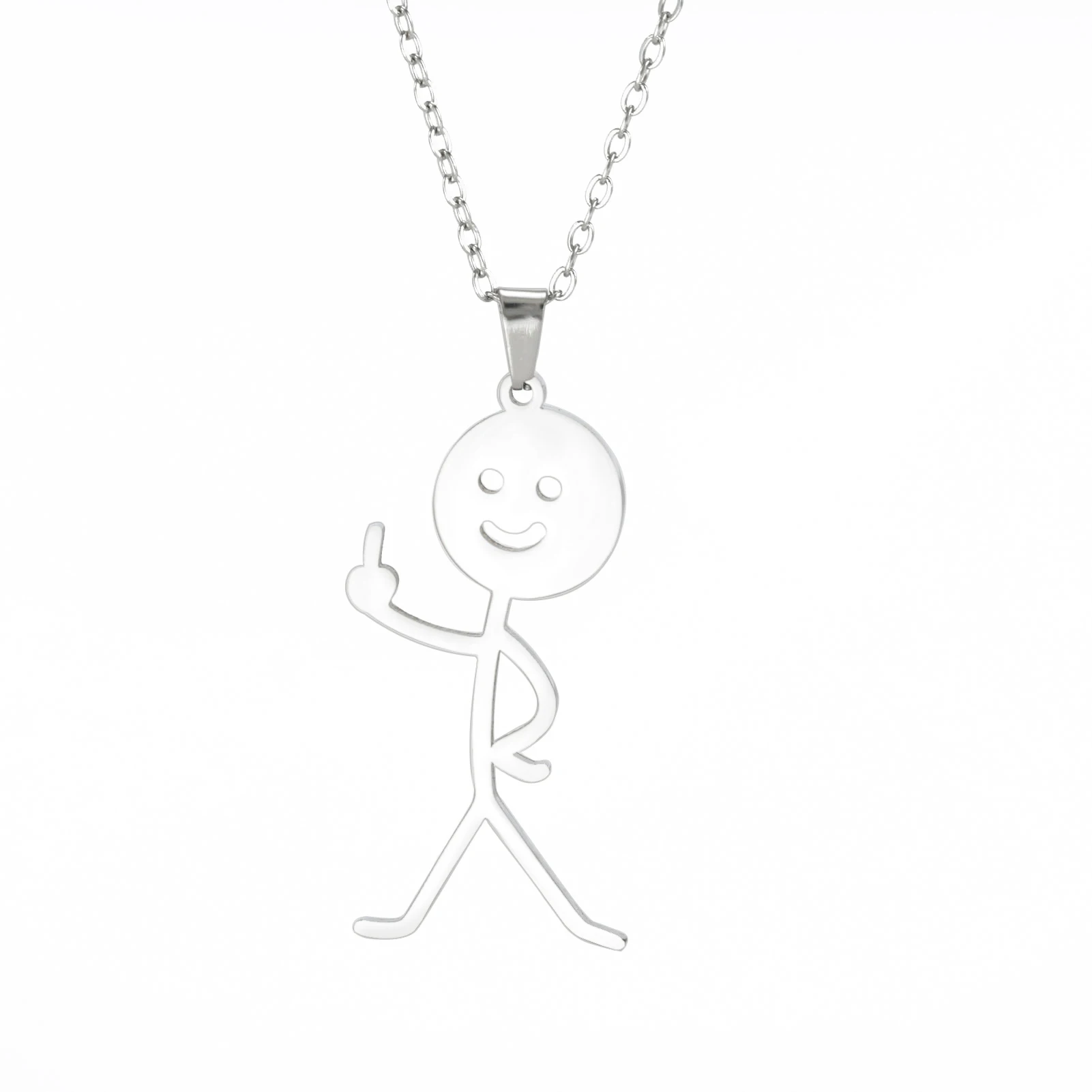 Rock Punk Doodle Middle Finger Stickman Pendant Stainless Steel ...