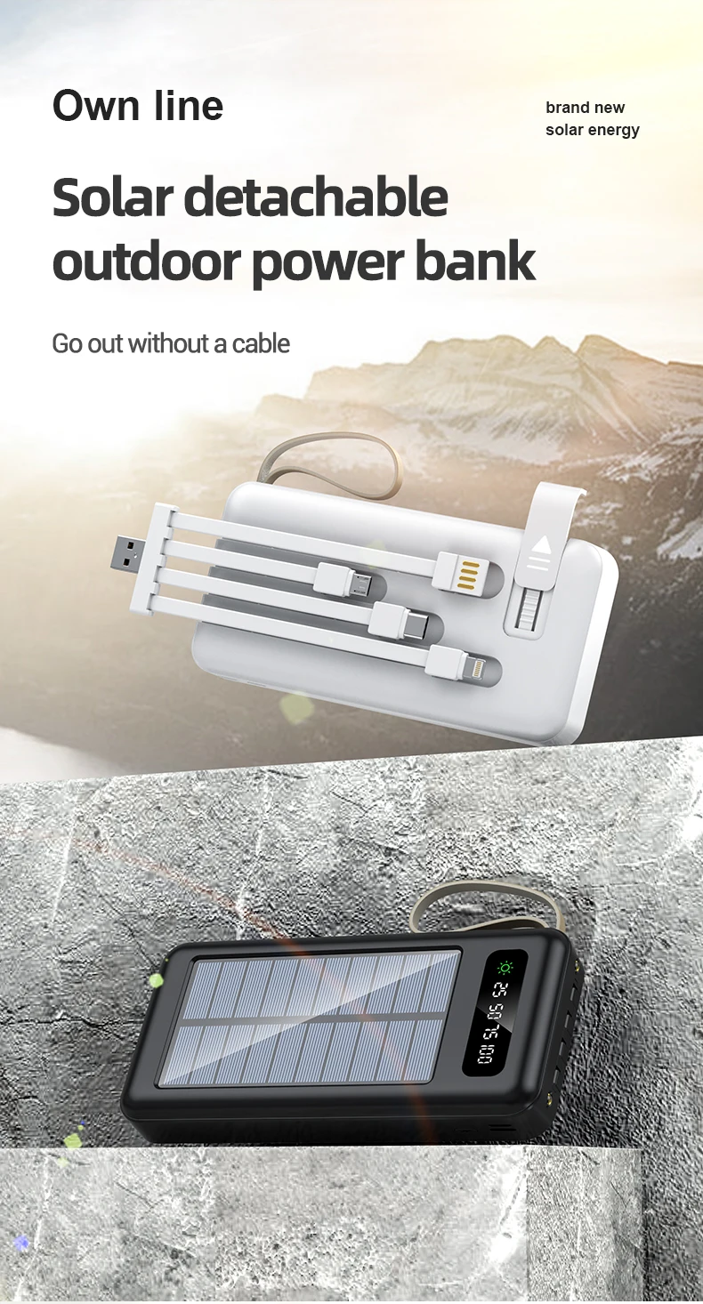 Solar Powerbank Slim Quick Charging Built In Cable 10000mah Travel ...