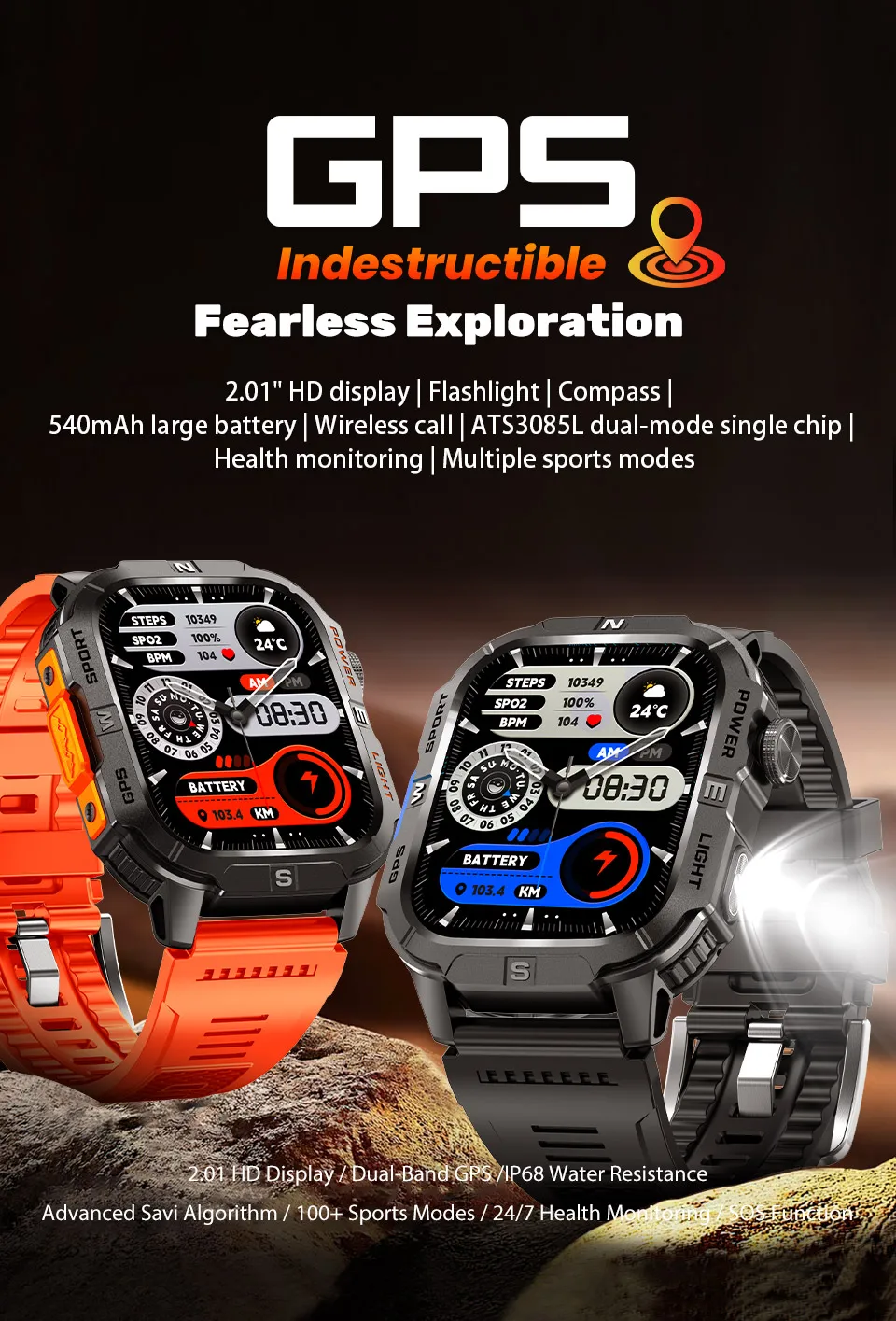 Welcome OEM Order, Factory Whole Selling Gth3 Sports Gps Smart Watch With Flashlight 2.01inch Screen 540mah Battery Ip68 Waterproof Bt Call Heart Rate Men Smartwatch - Buy Gps Smart Watch smart Watch With Flashlight relojes Smart Watch For Men