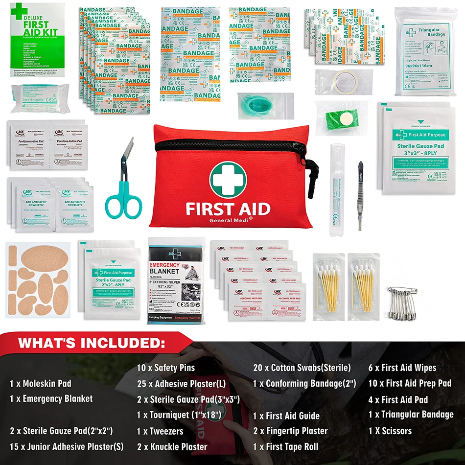 General Medi 110 Pieces Travel Survival First Aid Emergency Kit Small Bag First Aid Products Medical Waist First Aid Kit Bag