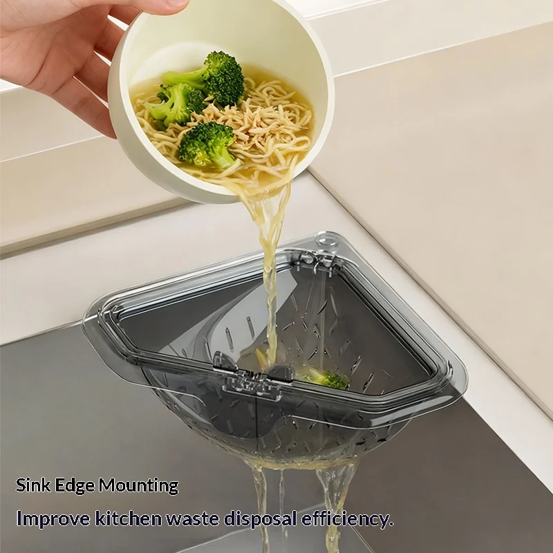 Magnetic Draining Triangular Kitchen Sink Filter, Household Food Residue and Kitchen Waste Storage Rack