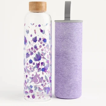 Custom Creative Colorful Glass Water Bottle Drinkware Borosilicate Glass Camp Bottles With Sleeve