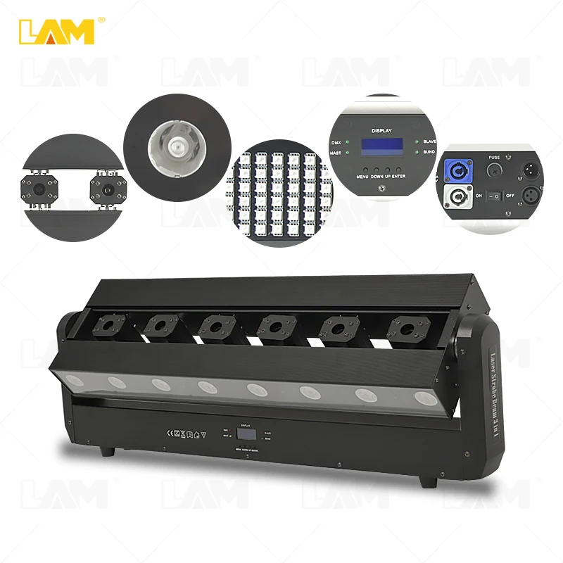 DJ Lights DMX Control 6 Head Laser Strobe Beam 3IN1 Effect Lighting 6 Eyes Red RGB Lazer Lights for Disco Bar Party