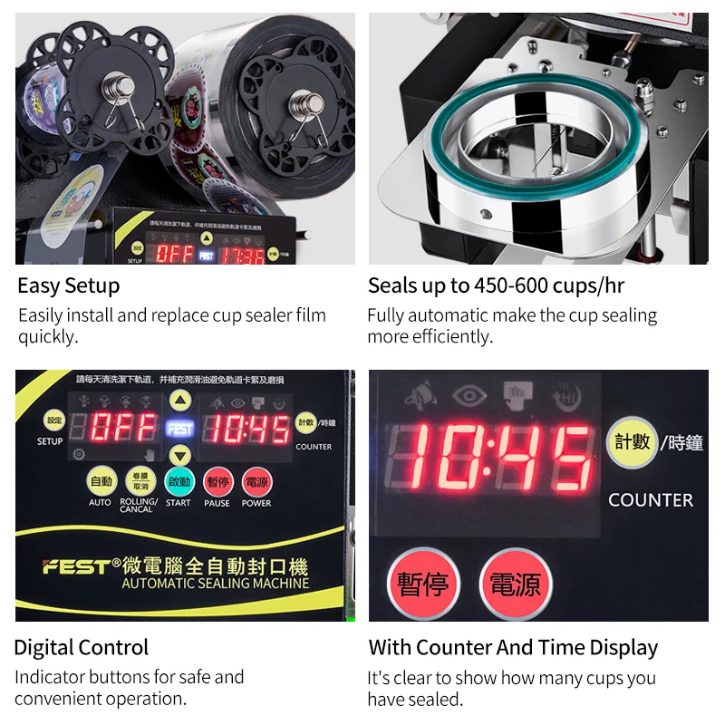 FESTカップシーラー自動プラスチックフィルムタピオカミルクティー炭酸