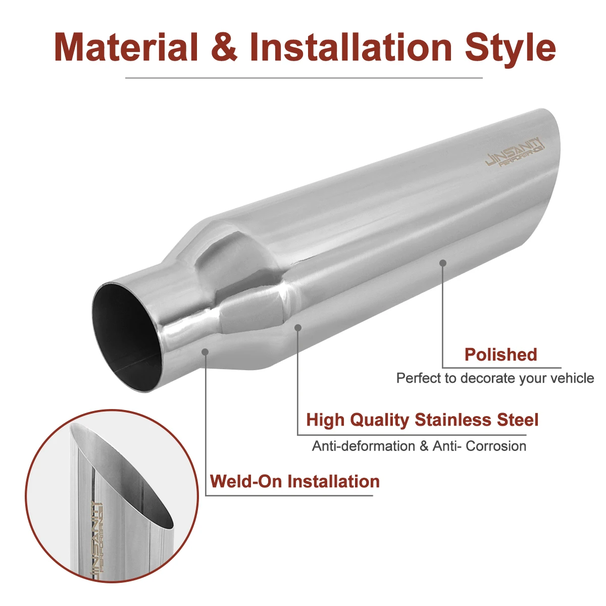 High Performance Exhaust Muffler Tip Daul Outlet Oval Rolled Edge Stainless Steel Side Pipe Exhaust