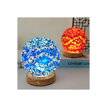 China LED Lamp USB Charging Touch Three-Tone Lighting Wooden Base Glass Decoration Mosaic Table Lamp Baroque Night Light