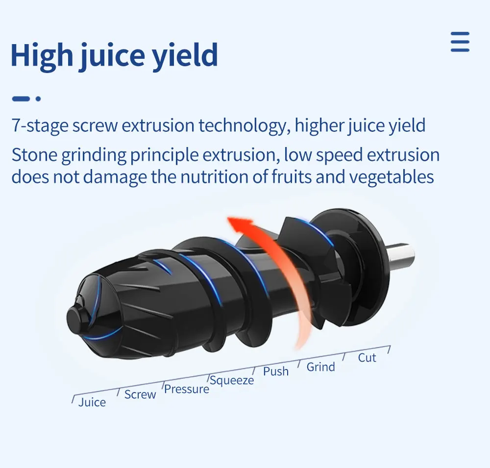Cucumber Carrot Automatic Fresh Fruit Juicer Machine Commercial Cold Press Juicer Portable Masticating Juicer