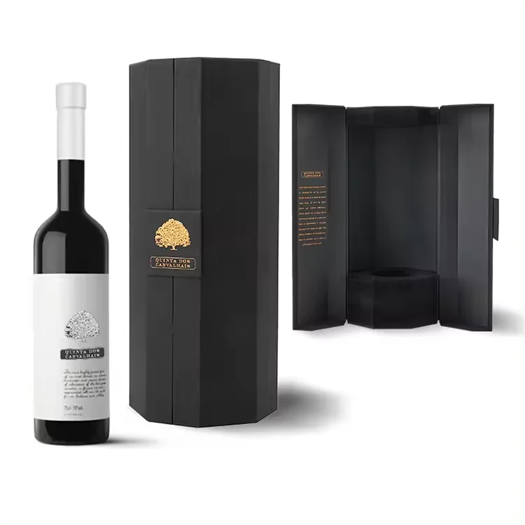 luxury matt black rigid cardboard liquor set packaging boxes custom made champagne whisky red wine bottles glass paper gift box