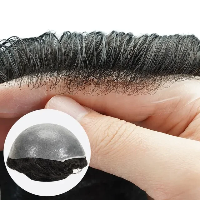 Invisible 0.02mm 0.03mm V Loop Toupee for Men Natural Hairline 80% Density Indian Hair Thin Skin Prosthesis for Men