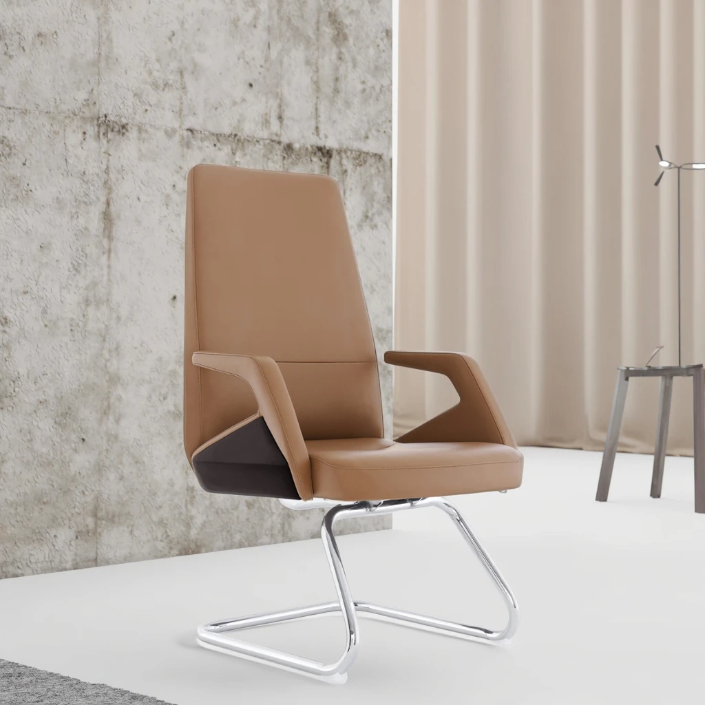 Industrial Leather Executive Conference Chair with Chrome Frame Steel Core Joints Adjustable Height-Modern Office Furniture 4