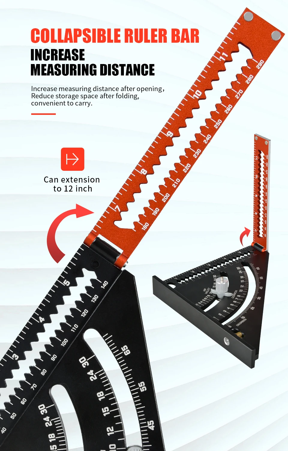 7 Inch Folding Triangle Ruler,Multi-angle Measurement Aluminium Alloy ...