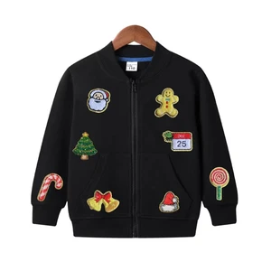 Wholesale High Quality Casual Christmas Custom Patch Children Boys Zipper Coats for Autumn